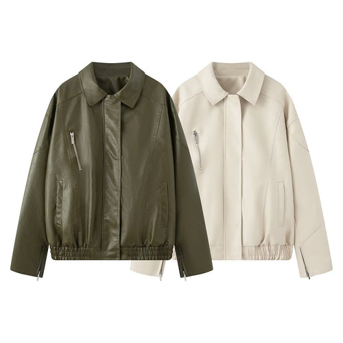 Damen Kunstlederjacke mit elastischem Bund und lässigem Schnitt Drune