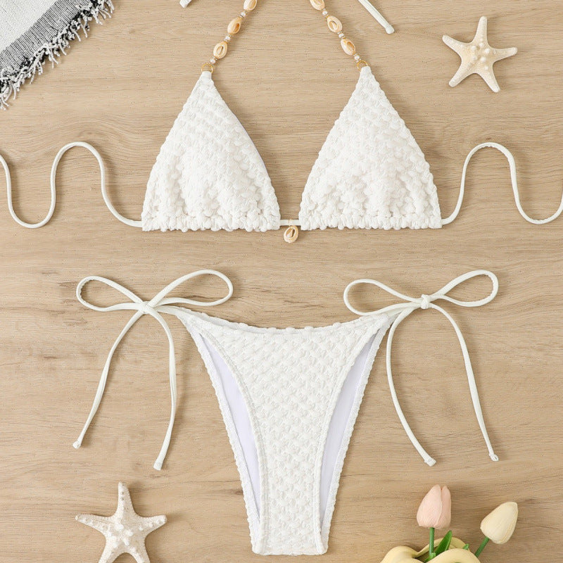 Damen Triangel-Bikini mit strukturierten Details und verspielter Verzierungen Drune