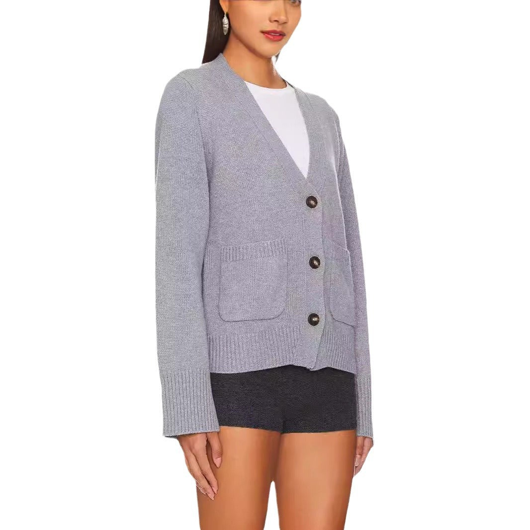 Damen Strickjacke mit V-Ausschnitt und großen Taschen Drune