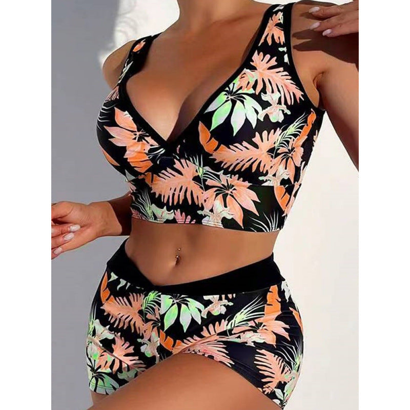 Damen Sport-Bikini-Set mit hoch geschnittenem Oberteil und bequemem Shorts Drune