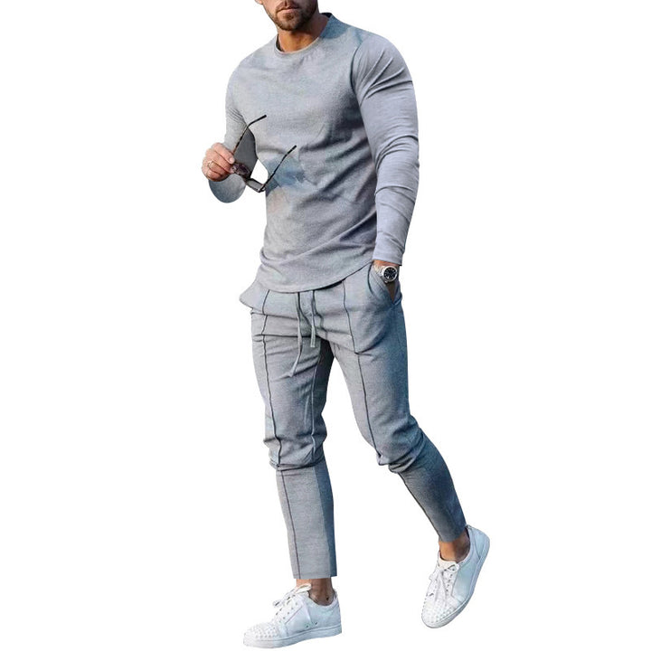 Herren nan athletisches Longsleeve- und Nahtdetail-Jogginghose-Set mit schlanker Passform Drune