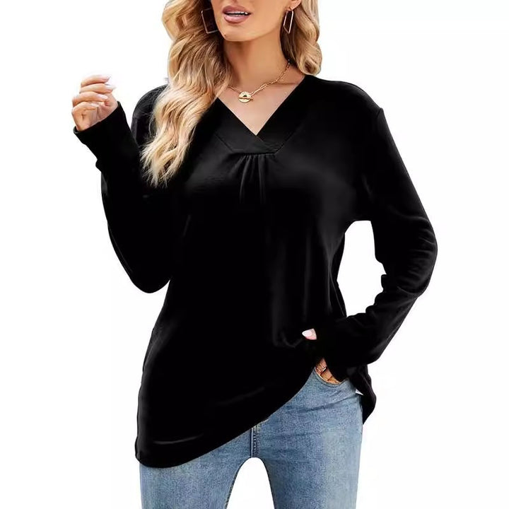Damen V-Ausschnitt Langarmshirt mit asymmetrischem Schnitt Drune