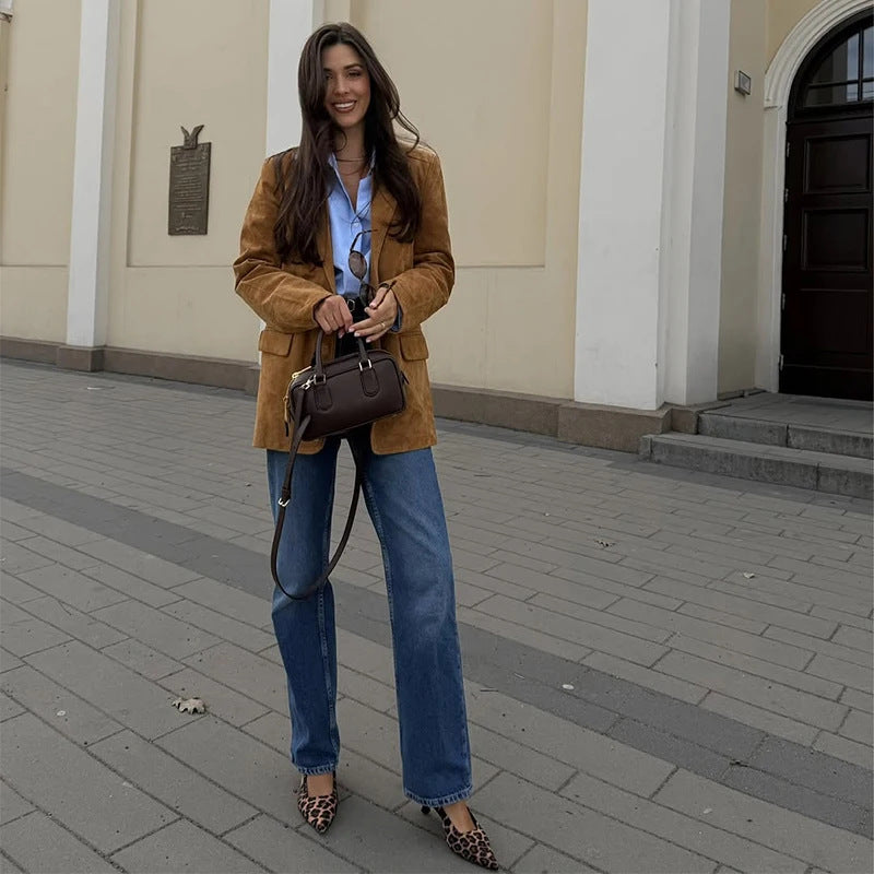 Damen Wildlederblazer mit eleganter Schnittführung und hochwertigen Details Drune