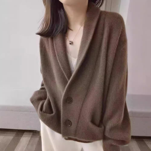 Damen Grobstrickcardigan mit großzügigem Schnitt und klassischem Revers Drune