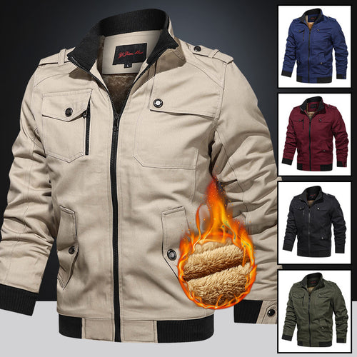 Herren nan gefütterte Utility-Bomberjacke mit Teddyfutter, Schulterpatten und multifunktionalen Taschen Drune