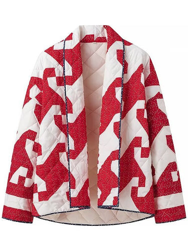Damen gestepptes Überwurfjacke mit modernem Grafikdesign und großzügigen Taschen Drune