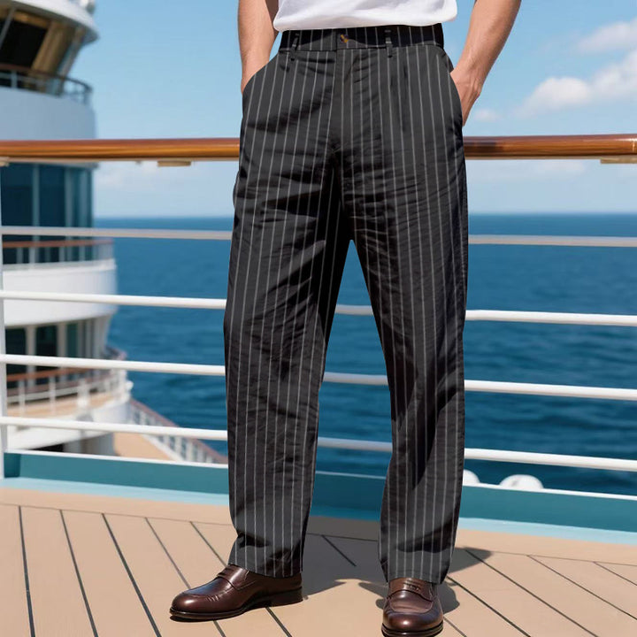 Herren nan elegante Nadelstreifen-Anzughose mit weitem Bein, Bügelfalte und hohem Bund Drune