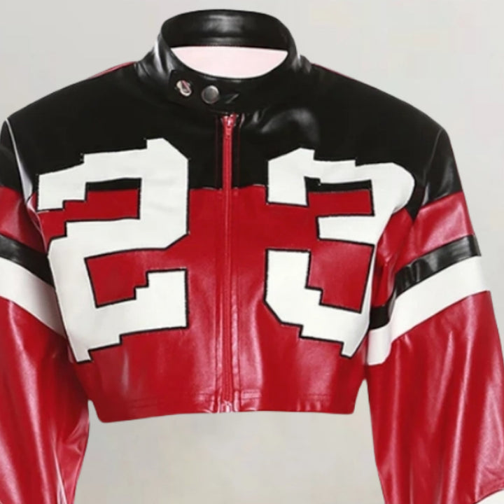 Damen cropped Kunstlederjacke im auffälligen Design Drune