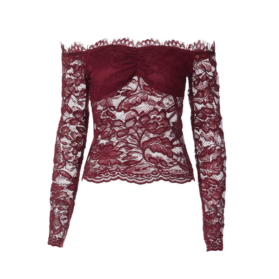 Damen Spitzencrop-Top mit Off-Shoulder Design und Rüschendetails Drune