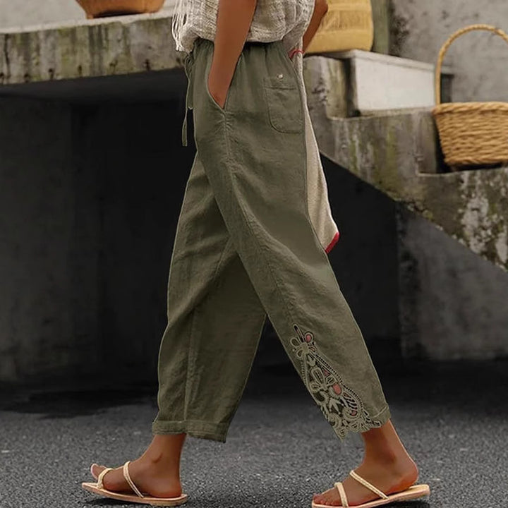 Damen Leichte und luftige Sommerhose im Boho-Stil mit Stickerei Drune