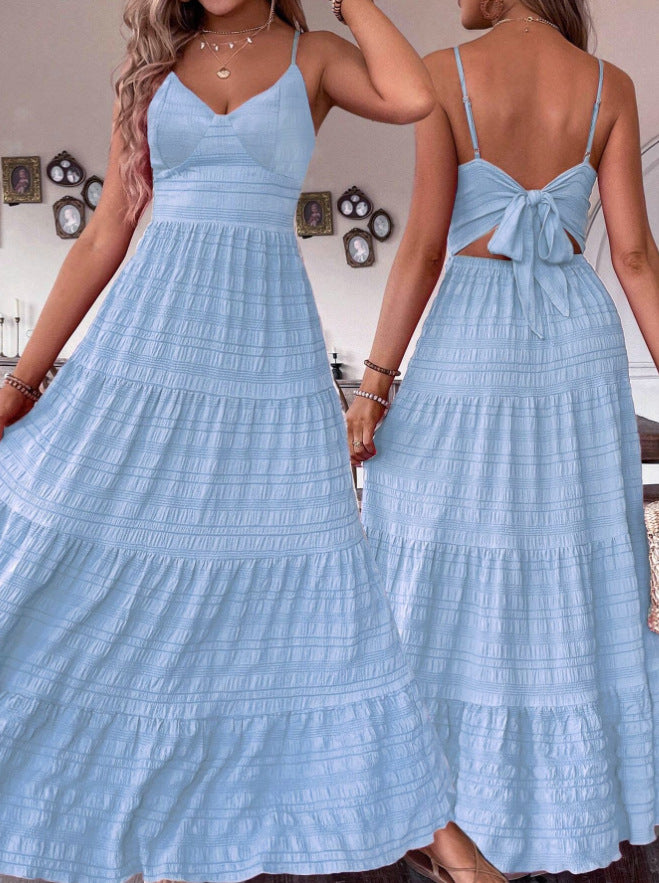 Damen Maxikleid mit schwingendem Rock und zarten Spaghettiträgern Drune