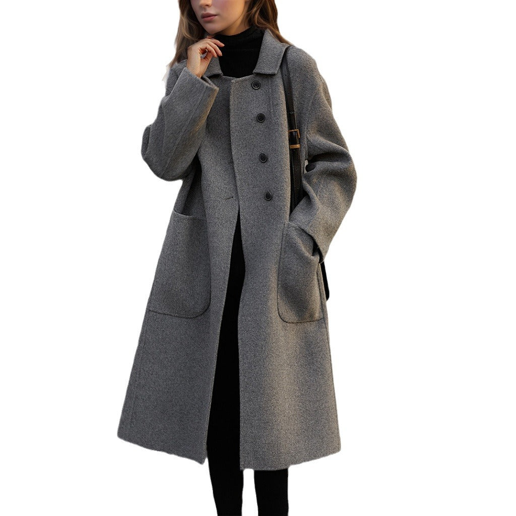Damen Eleganter Wollmantel mit hohen Taschen und klassischem Revers Drune