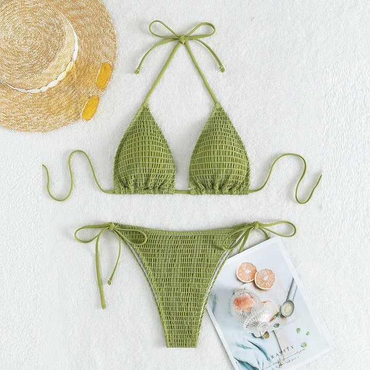 Damen Triangel-Bikini mit feinen Raffung und seitlichen Bindebändern Drune