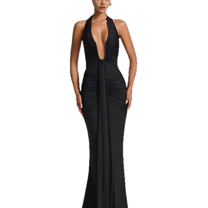 Damen Elegantes Wickelkleid mit tiefem V-Ausschnitt und fließendem Rock Drune