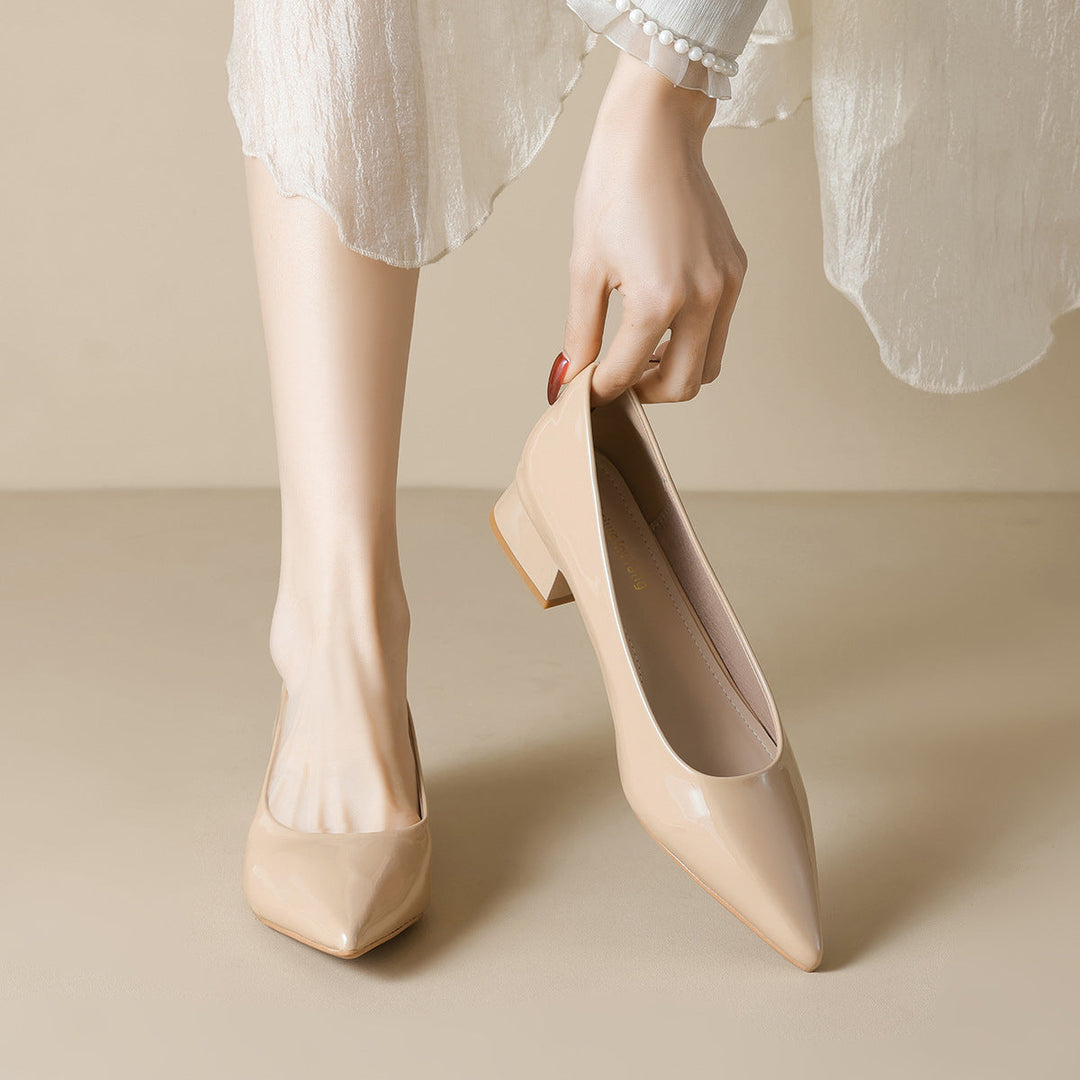 Damen elegante Ballerinas mit spitzem Zehenbereich und komfortablem Blockabsatz Drune