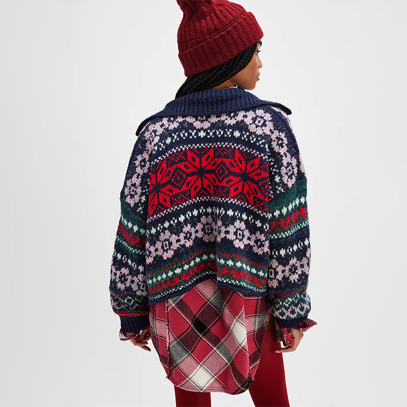 Damen Grobstrickjacke mit trendigem Norweger-Muster und lässigem Schnitt Drune