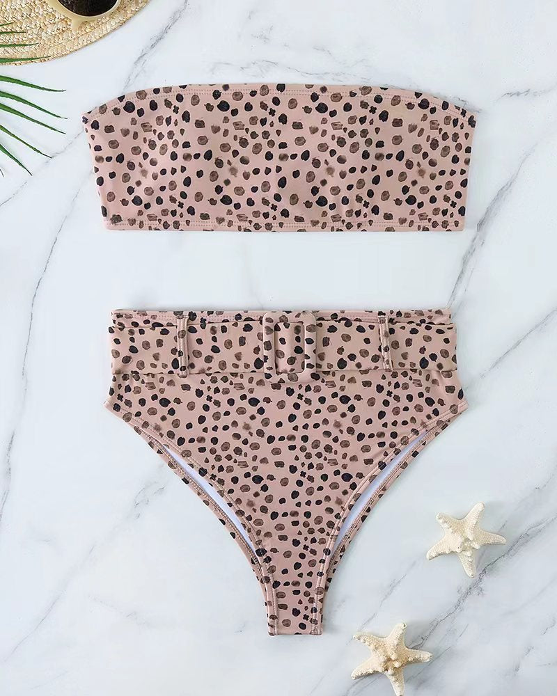 Damen Bandeau-Bikini-Set mit hoch taillierter Hose und trendigem Gürteldetail Drune