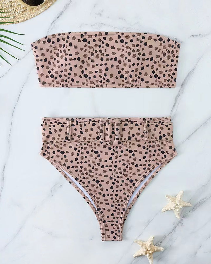 Damen Bandeau-Bikini-Set mit hoch taillierter Hose und trendigem Gürteldetail Drune