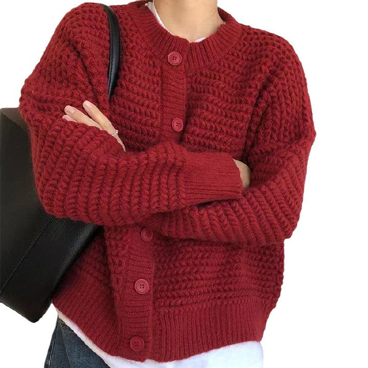 Damen Grobstrickjacke mit dekorativen Knöpfen und lässigem Schnitt Drune