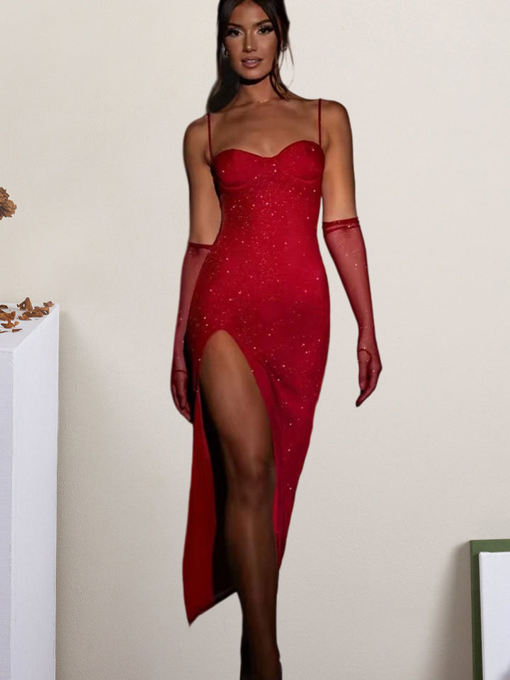Damen Glamouröses Maxikleid mit transparenten Ärmeln und figurbetontem Schnitt Drune
