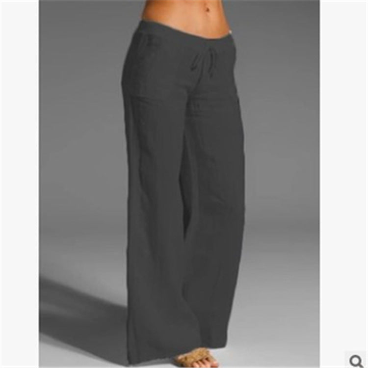 Damen weite Leinenhose mit hochgezogenem Bund und seitlichen Taschen Drune