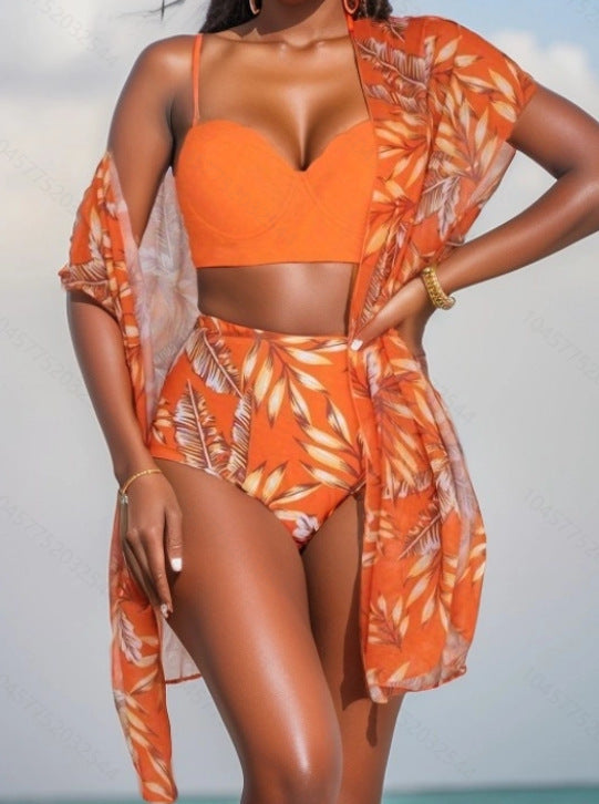 Damen Hochgeschnittener Badeanzug mit transparentem Kaftan Drune