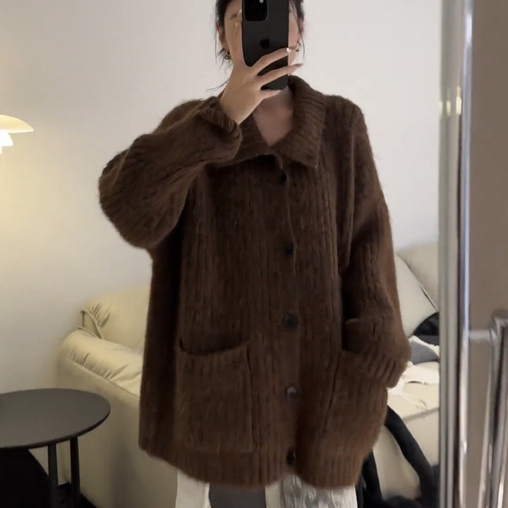 Damen Strickjacke mit tiefem V-Ausschnitt und praktischen Taschen Drune