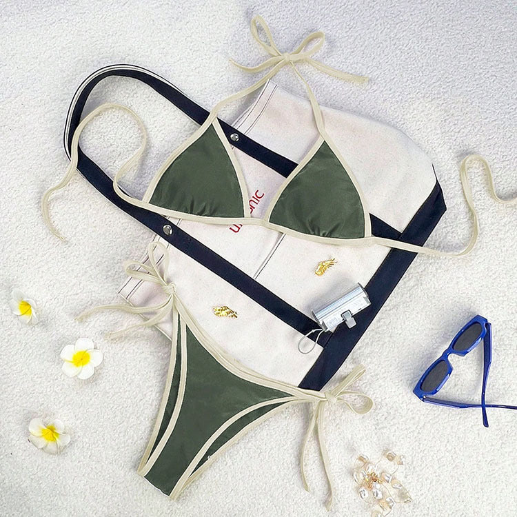 Damen Triangel-Bikini mit kontrastierenden Trägern Drune