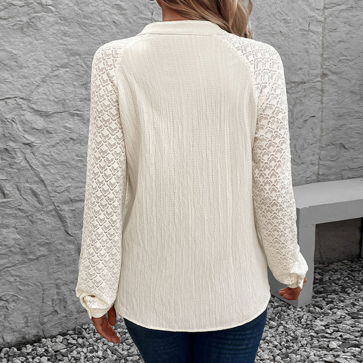 Damen Kunstlederbluse mit Spitzenärmeln und verkürztem Design Drune