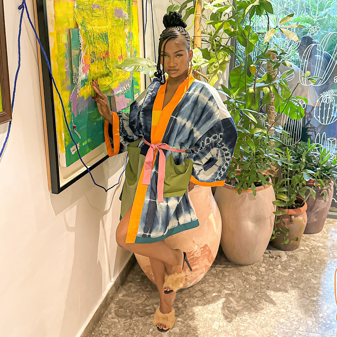Damen Baumwollkimono mit modernem Batik-Muster Drune