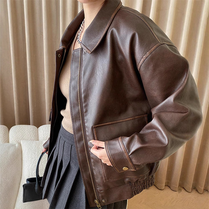 Damen Modische Jacke aus hochwertigem Kunstleder Drune