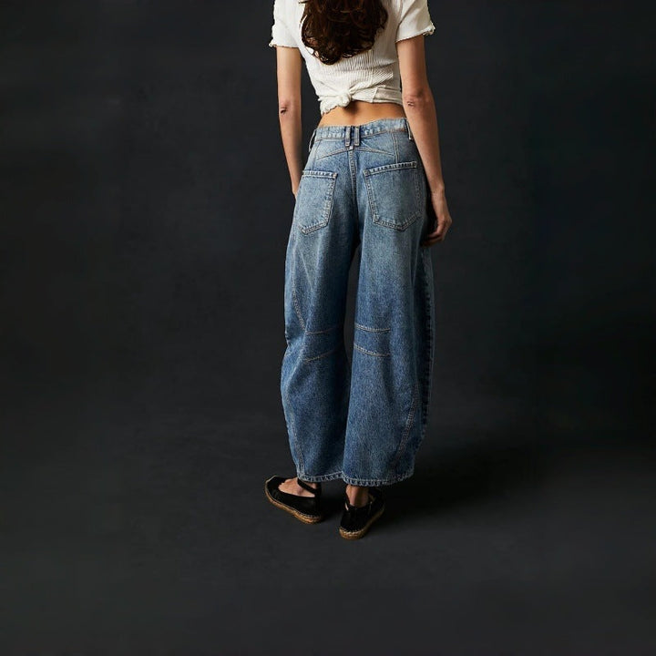 Damen Weite High-Waist Jeans im Vintage-Look mit ausgefallenem Waschverfahren Drune