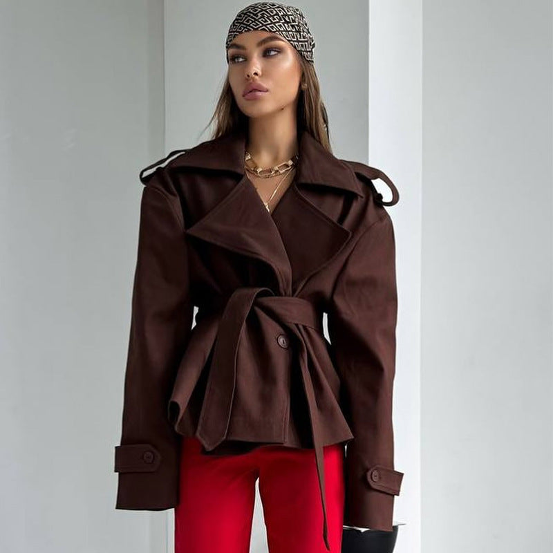 Damen Elegante Trenchcoat mit Taillengürtel und weitem Schnitt Drune