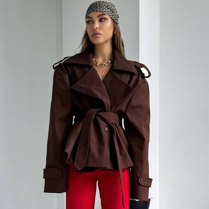 Damen Elegante Trenchcoat mit Taillengürtel und weitem Schnitt Drune