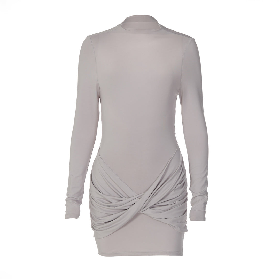 Damen figurbetontes Minikleid mit Rundhalsausschnitt und Raffung Drune