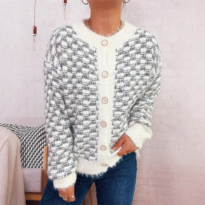 Damen gemütlicher Strickcardigan mit dekorativem Knopfdesign Drune