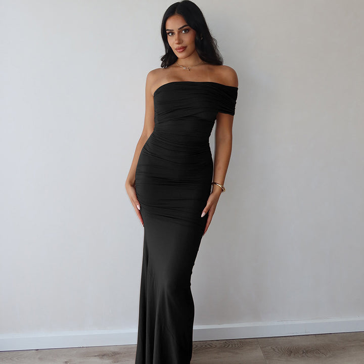Damen Maxikleid mit schulterfreiem Design und figurbetontem Schnitt Drune