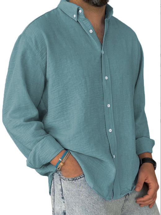 Herren nan leichtes Baumwoll-Leinen-Hemd mit Button-Down-Kragen und entspannter Relaxed-Fit Drune