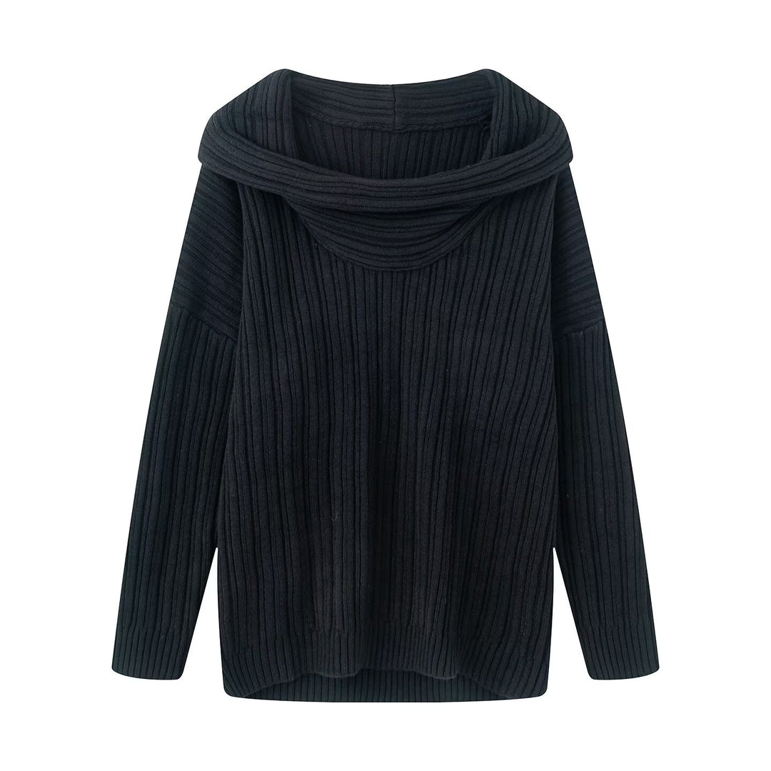 Damen lässiger Pullover mit modernem Rollkragen und vertikalem Strukturmuster Drune