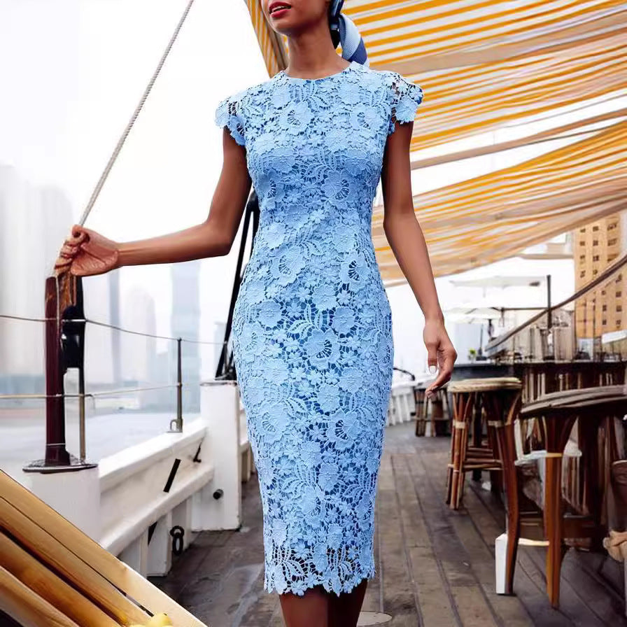 Damen Etuikleid mit floralem Spitzenoberteil und figurbetontem Schnitt Drune