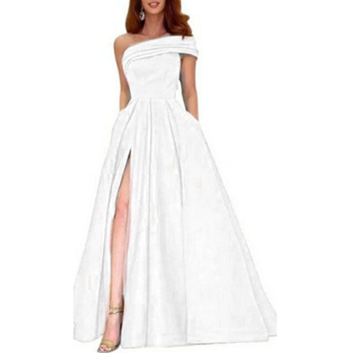 Damen Elegantes Maxikleid mit asymmetrischem Ausschnitt und hohem Beinschlitz Drune