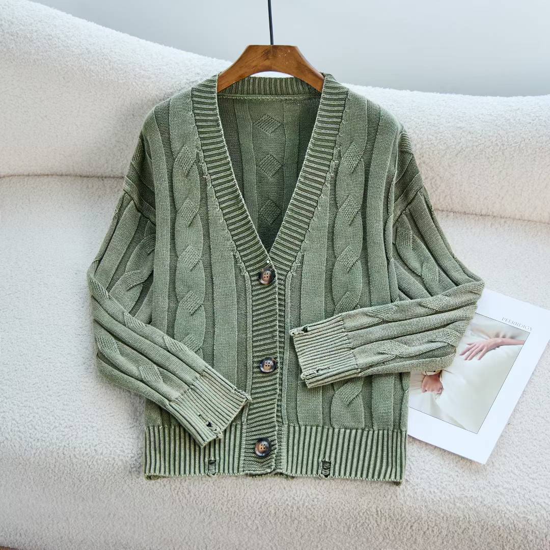 Damen Grobstrick-Cardigan mit V-Ausschnitt und dekorativem Zopfmuster Drune