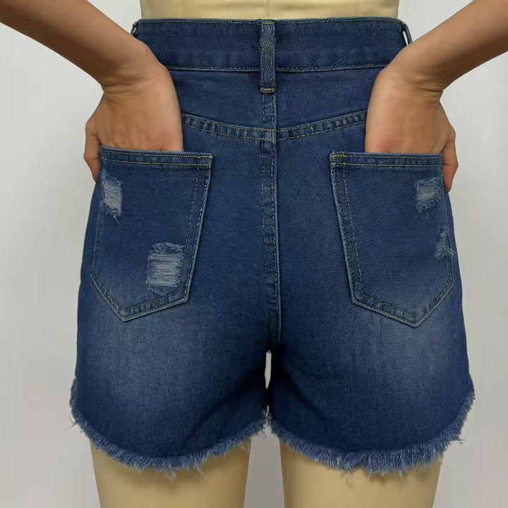 Damen Designer Denim-Shorts mit Fransen und ausgefranstem Saum Drune