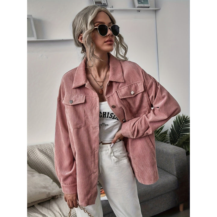 Damen Lässige Cordjacke mit dekorativen Knöpfen und praktischen Taschen Drune