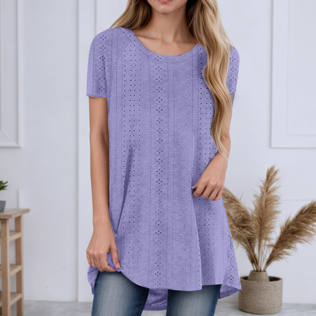 Damen nan locker geschnittene Broderie-Anglaise Tunika mit Rundhalsausschnitt, seitlichen Schlitzen und abgerundetem Saum Drune