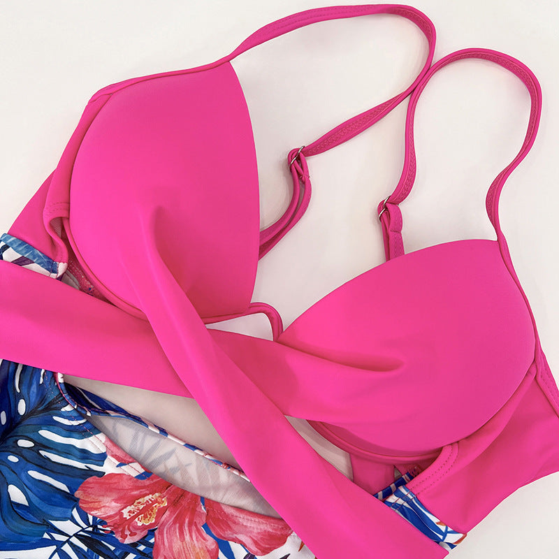 Damen High-Waist Badeanzug mit verführerischem Schnitt und tropischem Floral-Muster Drune