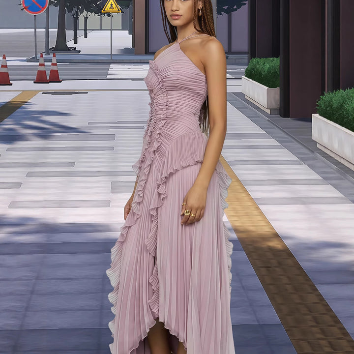 Damen Elegantes Wickelkleid mit plissierten Rüschen und asymmetrischem Saum Drune