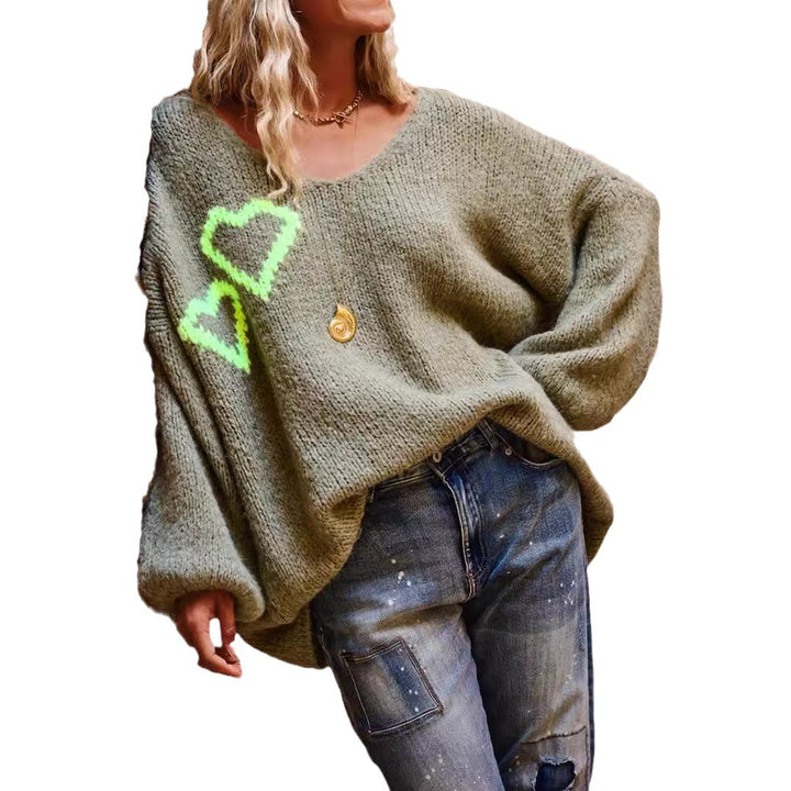Damen Strickpullover mit liebenswertem Herzdesign und lässigem Schnitt Drune