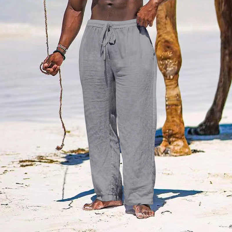 Herren nan entspannte Leinenhose mit elastischem Tunnelzug, geradem Bein und seitlichen Eingrifftaschen Drune
