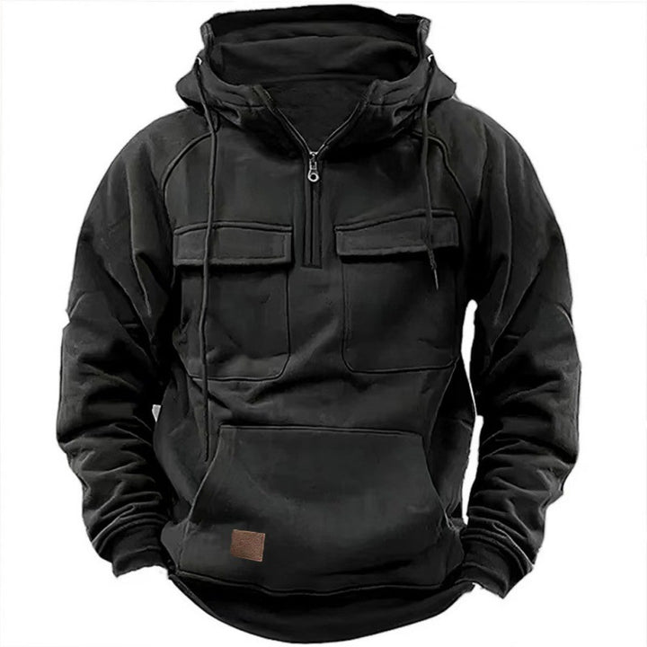 Herren funktionale Kapuzenpullover mit praktischen Taschen und kurzem Reißverschluss Drune